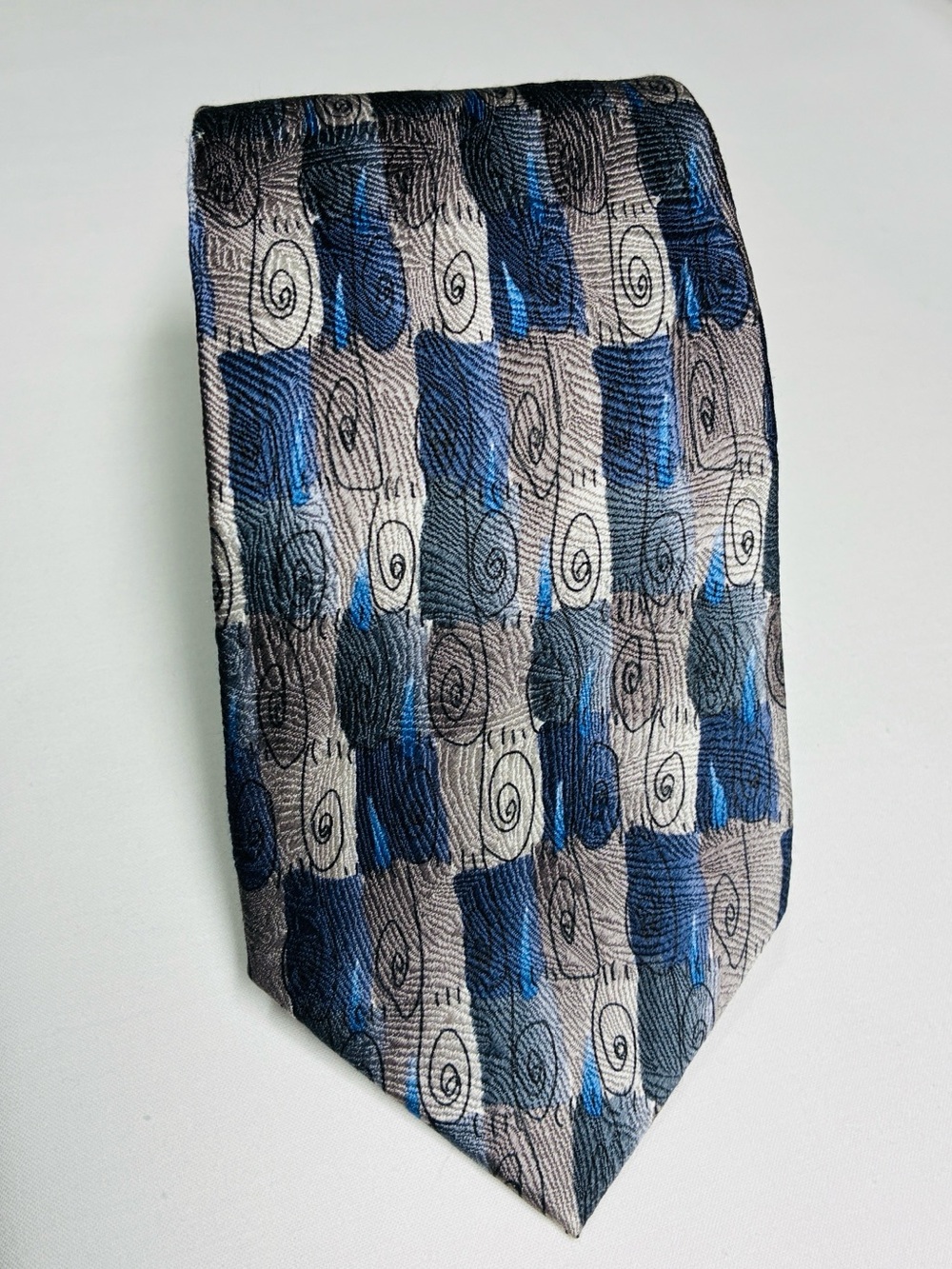 J. Garcia Blue and Gray Abstract Checkered Tie Collection Fifty-Two